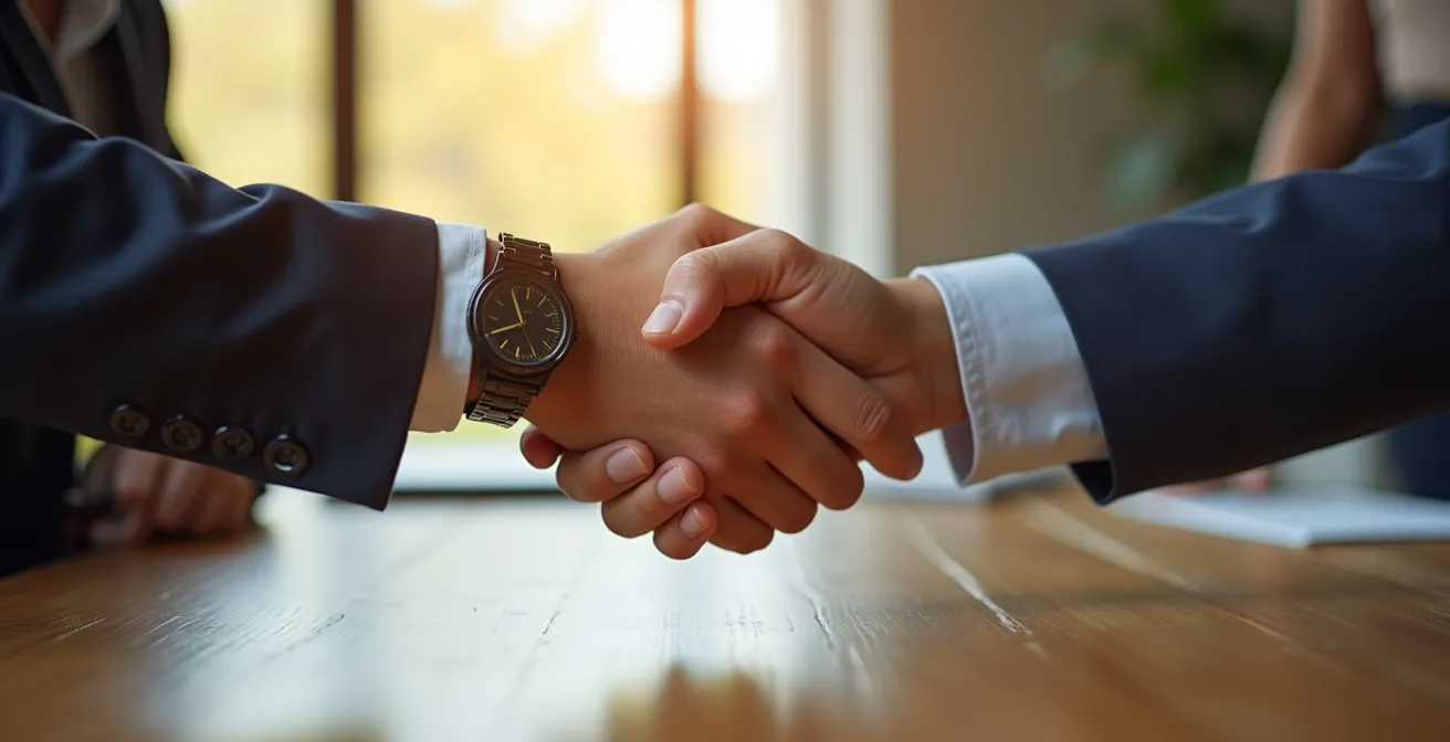 Poignée de main professionnelle lors de la signature d'un contrat